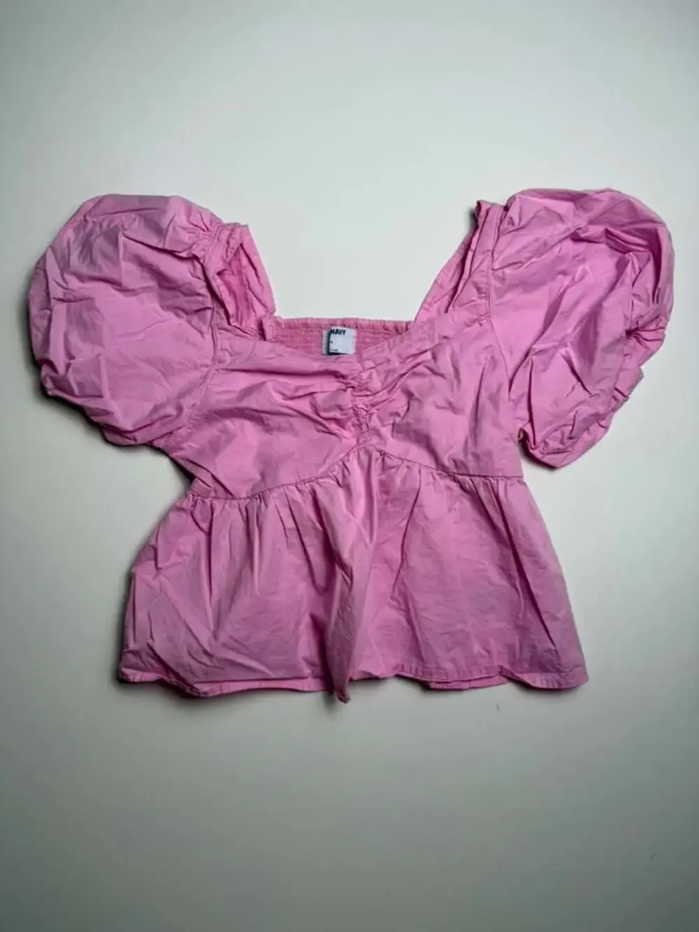 Barbie Pink Puff Sleeve Ruched Fairy Babydoll Milkmaid Cute Blouse Top Size M